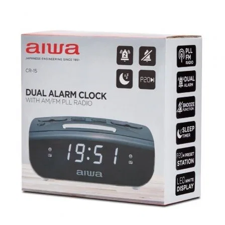 Aiwa CR-15BK Radio Reloj Despertador Doble Alarma FM Negro Aiwa CR-15BK Radio Reloj Despertador Doble Alarma FM Negro